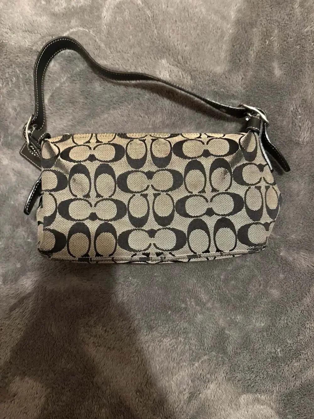 Coach Signature C Black and Grey Canvas Shoulder Bag